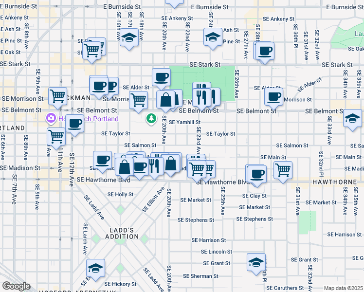 map of restaurants, bars, coffee shops, grocery stores, and more near in Portland