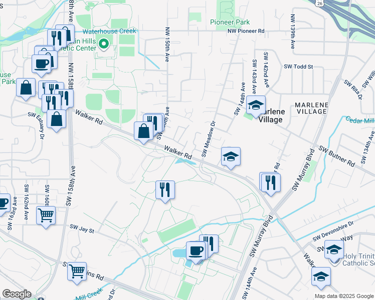 map of restaurants, bars, coffee shops, grocery stores, and more near 14779 Southwest Trout Creek Lane in Beaverton