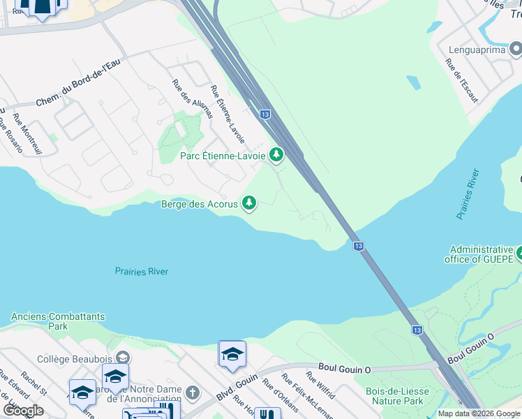 map of restaurants, bars, coffee shops, grocery stores, and more near 275 Rue Étienne-Lavoie in Laval
