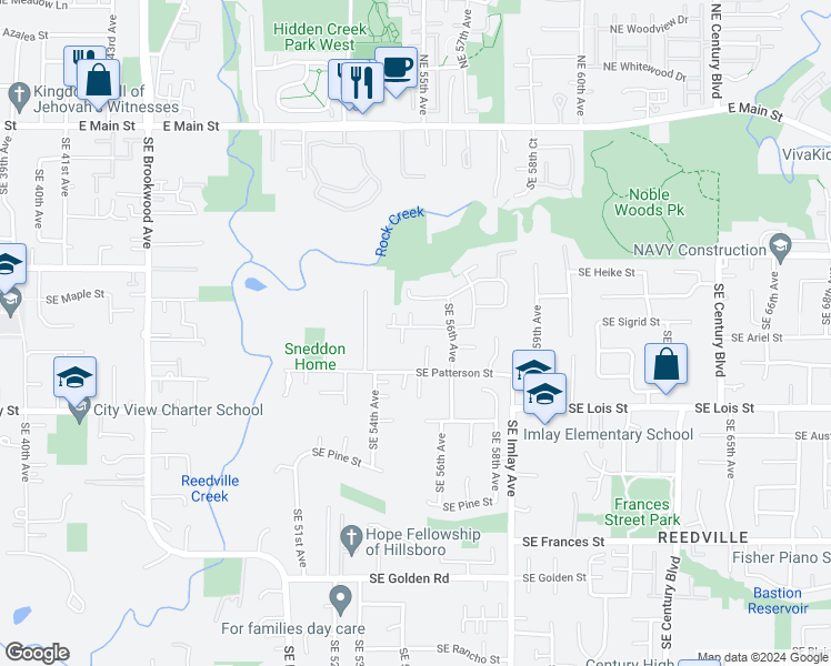 map of restaurants, bars, coffee shops, grocery stores, and more near 5504 Southeast Clearbrook Street in Hillsboro