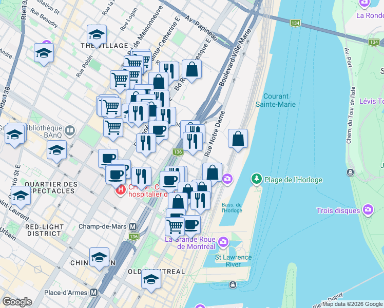 map of restaurants, bars, coffee shops, grocery stores, and more near 813 Rue Saint-Timothée in Montréal