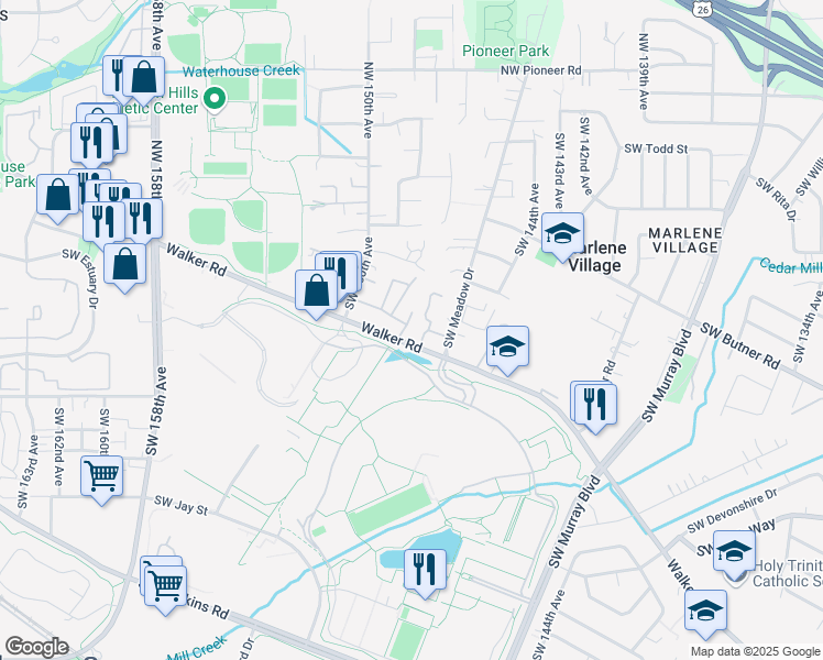 map of restaurants, bars, coffee shops, grocery stores, and more near 14779 Southwest Trout Creek Lane in Beaverton