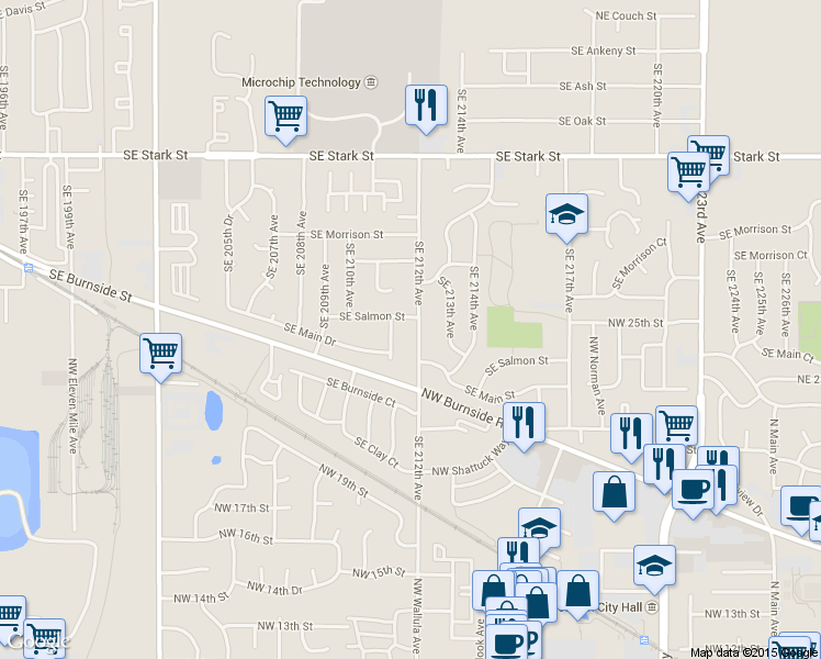 map of restaurants, bars, coffee shops, grocery stores, and more near 1211 Southeast 212th Avenue in Gresham