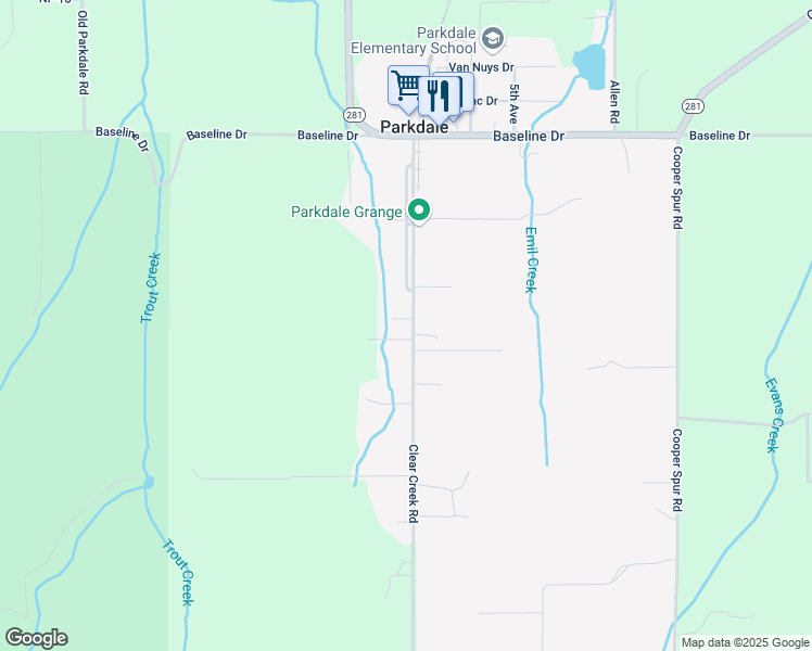 map of restaurants, bars, coffee shops, grocery stores, and more near 7468 Clear Creek Road in Mount Hood