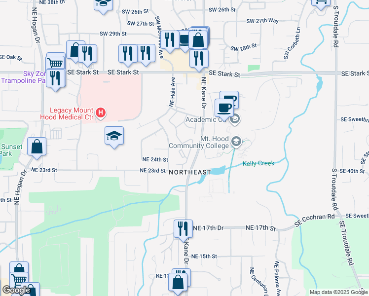 map of restaurants, bars, coffee shops, grocery stores, and more near 3181 Northeast 23rd Street in Gresham
