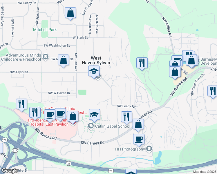 map of restaurants, bars, coffee shops, grocery stores, and more near 8533 Southwest Leahy Road in Portland