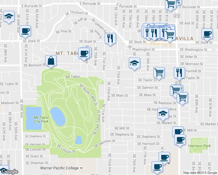 map of restaurants, bars, coffee shops, grocery stores, and more near 1198 SE 72nd Ave in Portland