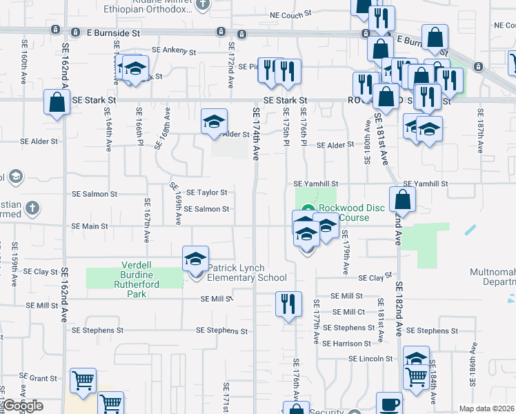 map of restaurants, bars, coffee shops, grocery stores, and more near 1142 Southeast 174th Avenue in Portland