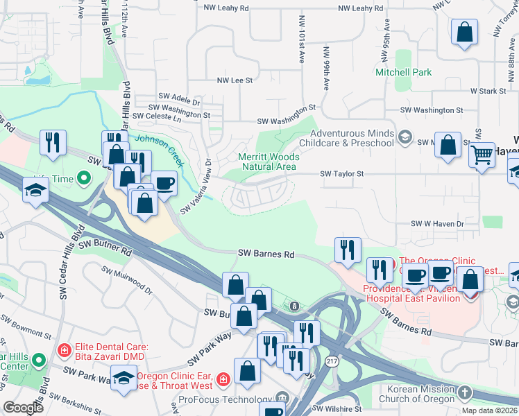 map of restaurants, bars, coffee shops, grocery stores, and more near 10254 Southwest Windwood Way in Portland