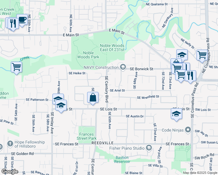 map of restaurants, bars, coffee shops, grocery stores, and more near 762 Southeast Century Boulevard in Hillsboro