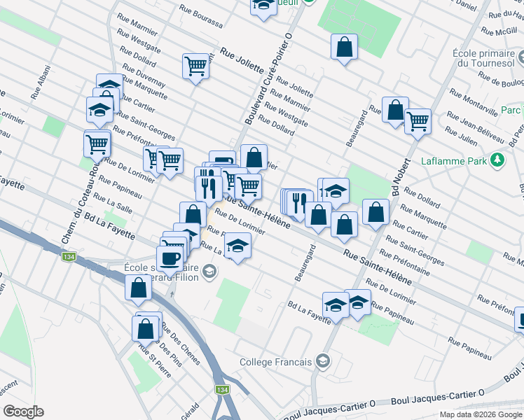 map of restaurants, bars, coffee shops, grocery stores, and more near 1508 Rue Sherbrooke Ouest in Montréal