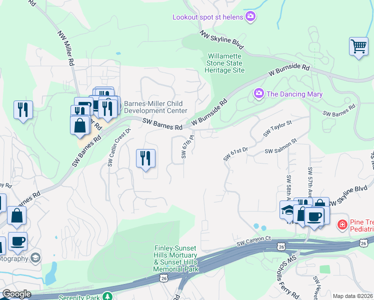 map of restaurants, bars, coffee shops, grocery stores, and more near 700 Southwest 67th Place in Portland