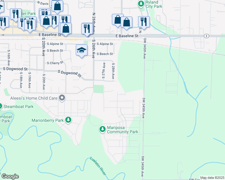 map of restaurants, bars, coffee shops, grocery stores, and more near 760 South Webb Road in Cornelius