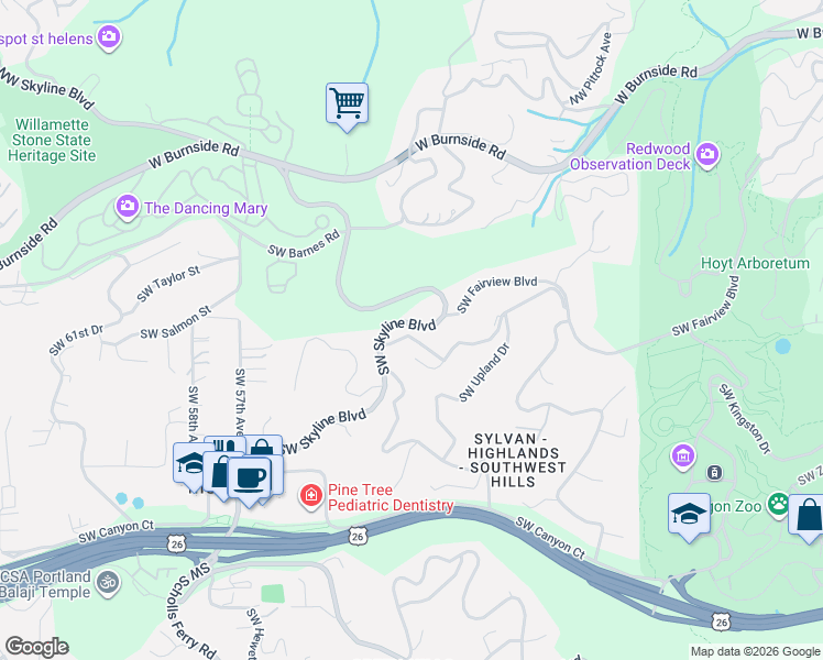 map of restaurants, bars, coffee shops, grocery stores, and more near 5011 Southwest Fairhaven Drive in Portland