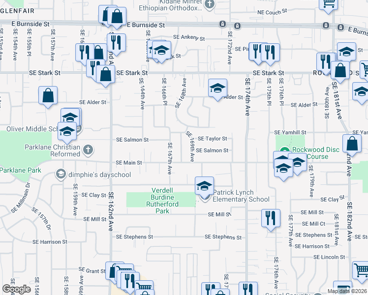 map of restaurants, bars, coffee shops, grocery stores, and more near 1130 Southeast 168th Avenue in Portland