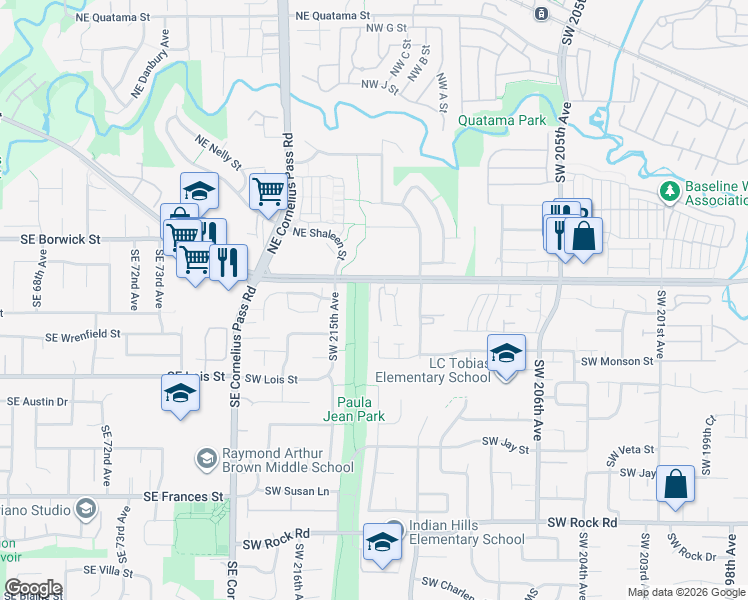 map of restaurants, bars, coffee shops, grocery stores, and more near 21280 Southwest Baseline Road in Beaverton