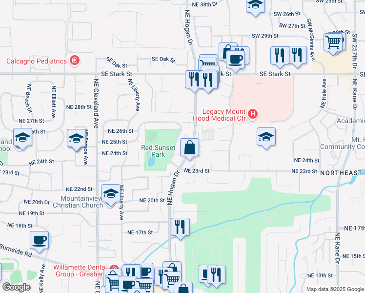 map of restaurants, bars, coffee shops, grocery stores, and more near 144 Northeast Red Sunset Drive in Gresham