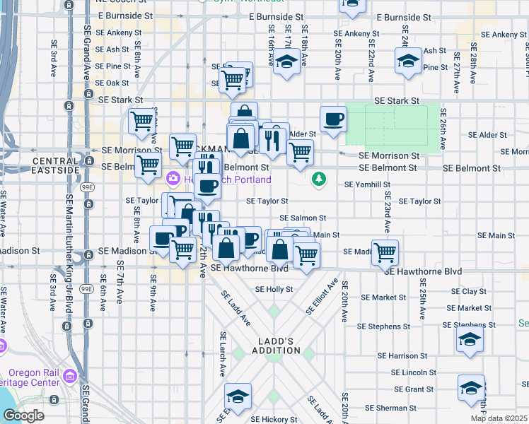 map of restaurants, bars, coffee shops, grocery stores, and more near in Portland
