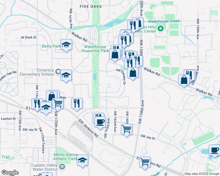 map of restaurants, bars, coffee shops, grocery stores, and more near 16368 Southwest Estuary Drive in Beaverton