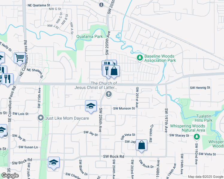 map of restaurants, bars, coffee shops, grocery stores, and more near 20463 Southwest Midline Street in Aloha