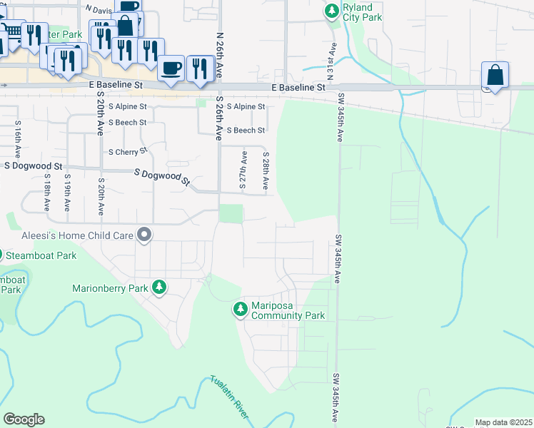 map of restaurants, bars, coffee shops, grocery stores, and more near 760 South Webb Road in Cornelius