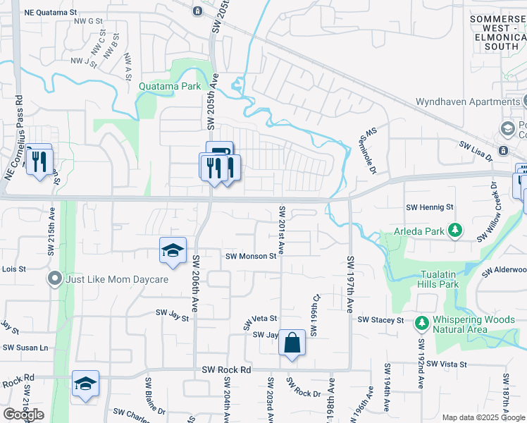 map of restaurants, bars, coffee shops, grocery stores, and more near 735 Southwest Backcourt Place in Beaverton