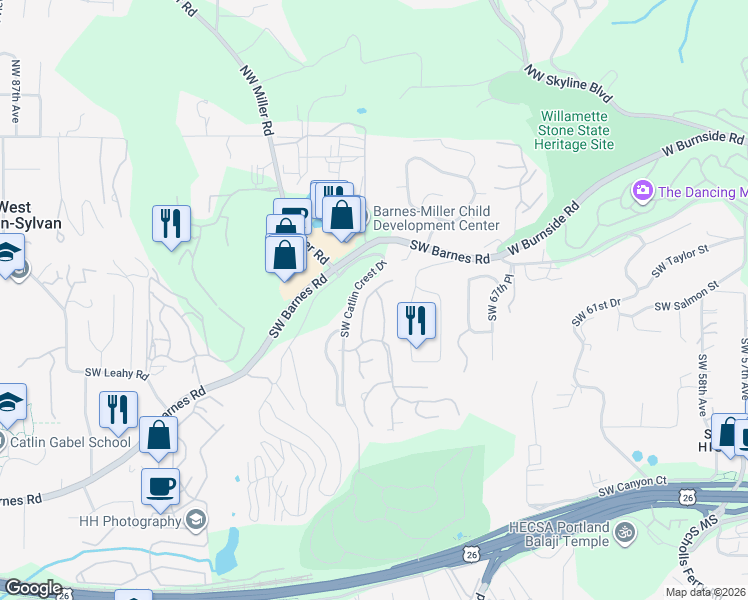 map of restaurants, bars, coffee shops, grocery stores, and more near 661 Southwest Regency Terrace in Portland