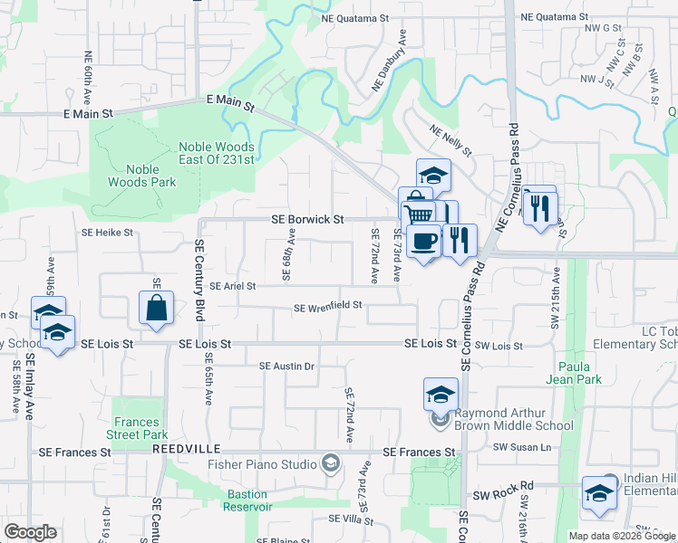 map of restaurants, bars, coffee shops, grocery stores, and more near 682 Southeast 70th Court in Hillsboro