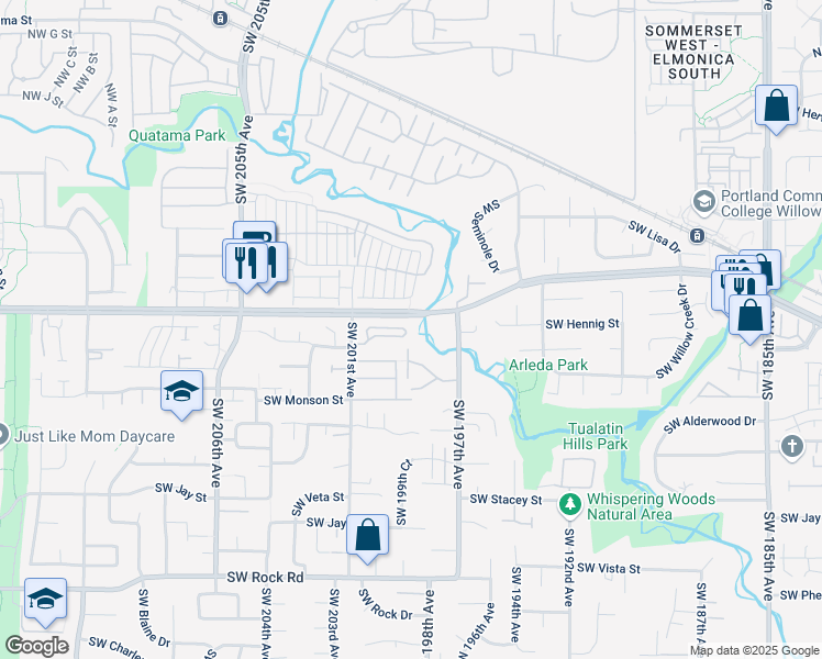 map of restaurants, bars, coffee shops, grocery stores, and more near 704 Southwest 201st Avenue in Aloha