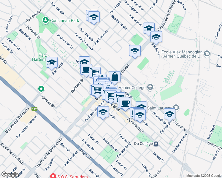 map of restaurants, bars, coffee shops, grocery stores, and more near 984 Rue Saint-Germain in Montréal