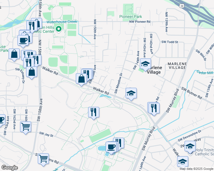 map of restaurants, bars, coffee shops, grocery stores, and more near 14779 Southwest Trout Creek Lane in Beaverton
