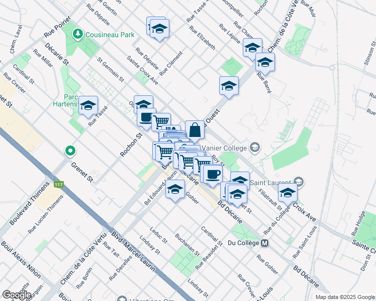 map of restaurants, bars, coffee shops, grocery stores, and more near 984 Rue Saint-Germain in Montréal