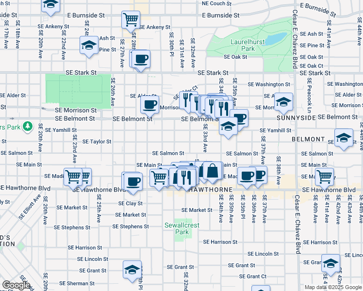map of restaurants, bars, coffee shops, grocery stores, and more near in Portland