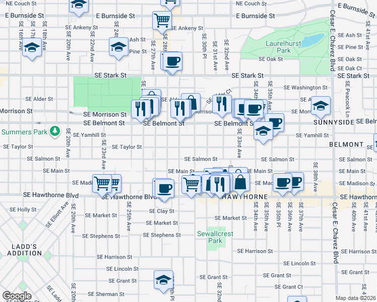 map of restaurants, bars, coffee shops, grocery stores, and more near in Portland