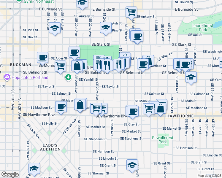 map of restaurants, bars, coffee shops, grocery stores, and more near in Portland