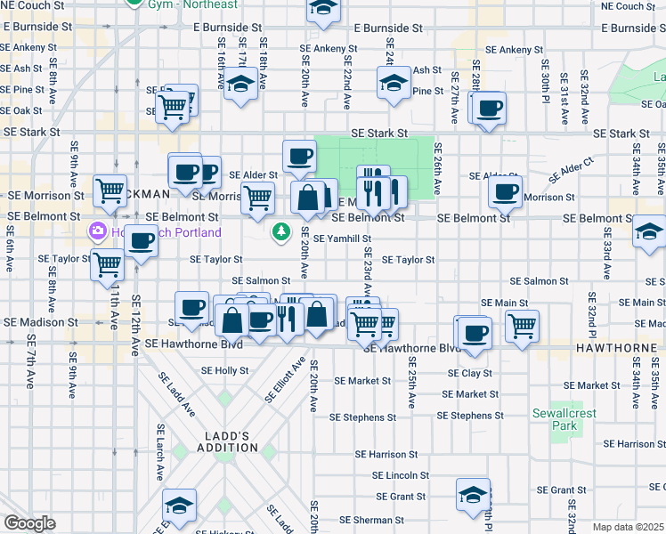 map of restaurants, bars, coffee shops, grocery stores, and more near in Portland