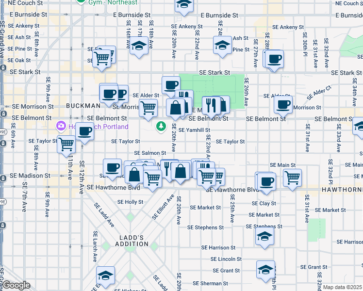map of restaurants, bars, coffee shops, grocery stores, and more near in Portland