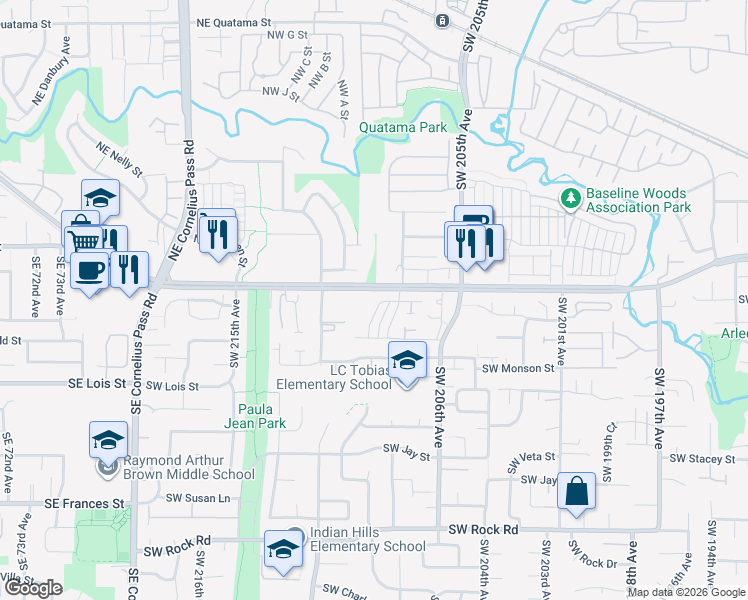 map of restaurants, bars, coffee shops, grocery stores, and more near 20915 Southwest Edgemont Street in Beaverton