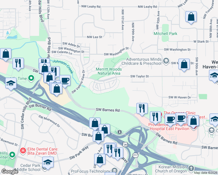 map of restaurants, bars, coffee shops, grocery stores, and more near 10254 Southwest Windwood Way in Portland