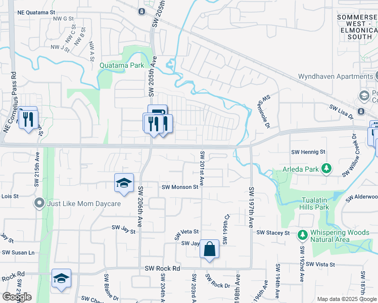 map of restaurants, bars, coffee shops, grocery stores, and more near 735 Southwest Backcourt Place in Beaverton