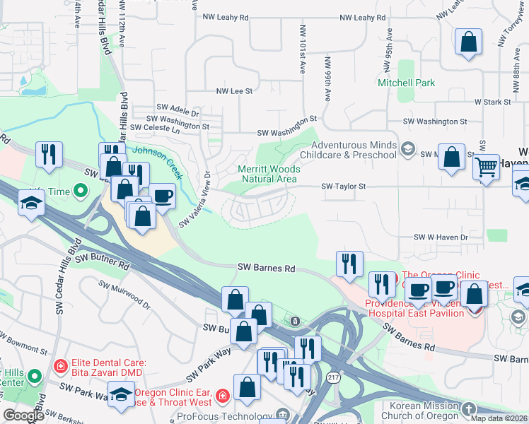 map of restaurants, bars, coffee shops, grocery stores, and more near 10254 Southwest Windwood Way in Portland