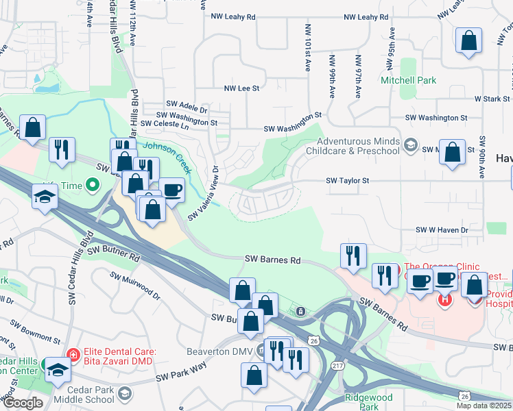 map of restaurants, bars, coffee shops, grocery stores, and more near 697 Southwest Rustica Terrace in Portland