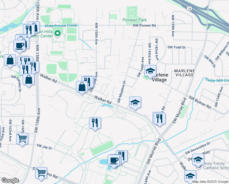 map of restaurants, bars, coffee shops, grocery stores, and more near 672 Southwest Dillan Drive in Beaverton