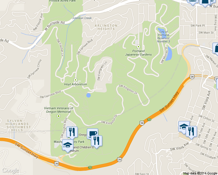 map of restaurants, bars, coffee shops, grocery stores, and more near 4033 SW Canyon Rd in Portland