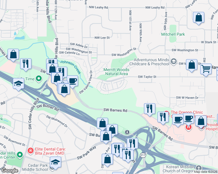 map of restaurants, bars, coffee shops, grocery stores, and more near 697 Southwest Rustica Terrace in Portland