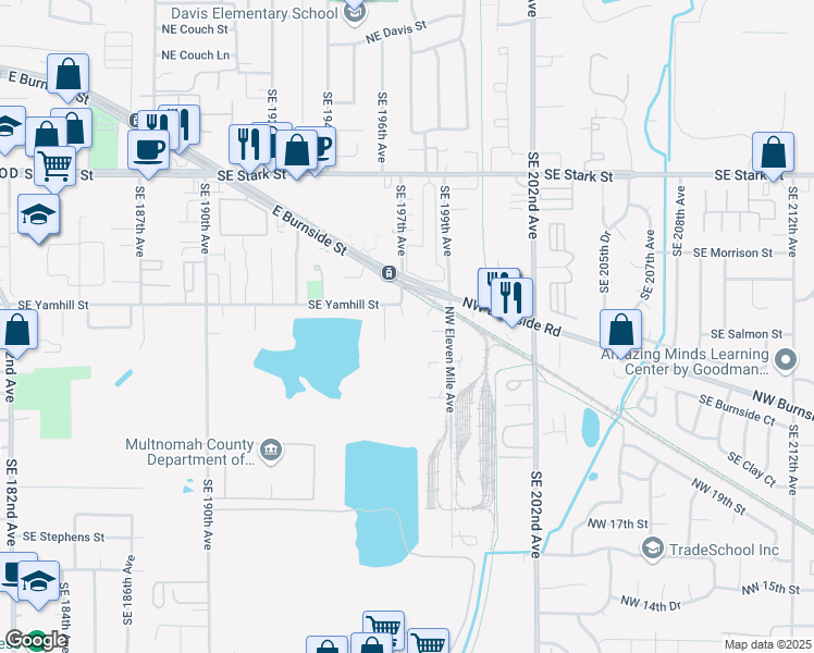 map of restaurants, bars, coffee shops, grocery stores, and more near 2600 Northwest Burnside Court in Gresham