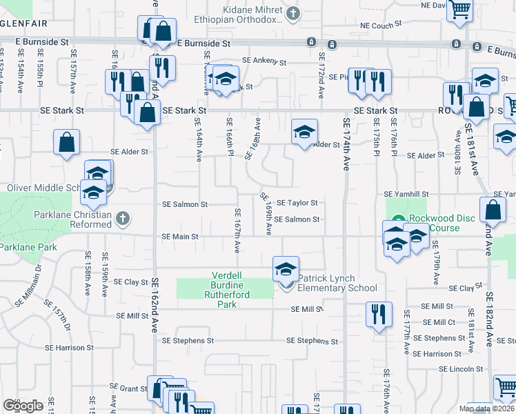 map of restaurants, bars, coffee shops, grocery stores, and more near 1130 Southeast 168th Avenue in Portland