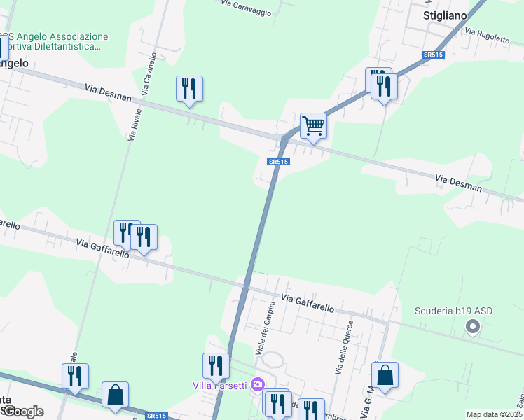 map of restaurants, bars, coffee shops, grocery stores, and more near 38a Via Noalese in Città Metropolitana di Venezia