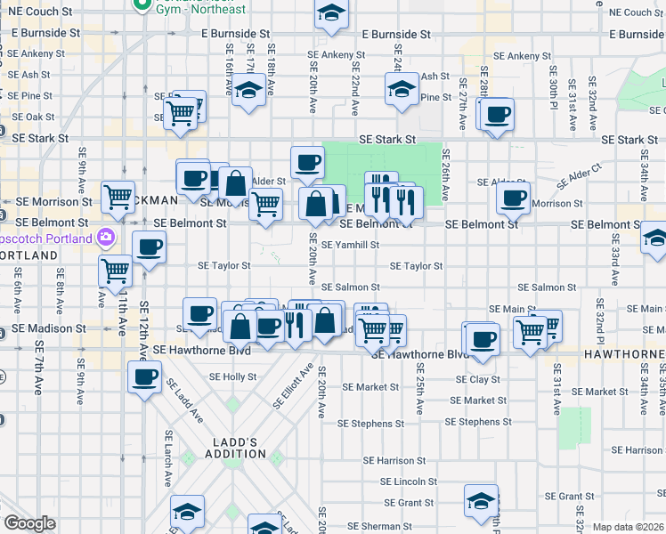 map of restaurants, bars, coffee shops, grocery stores, and more near in Portland