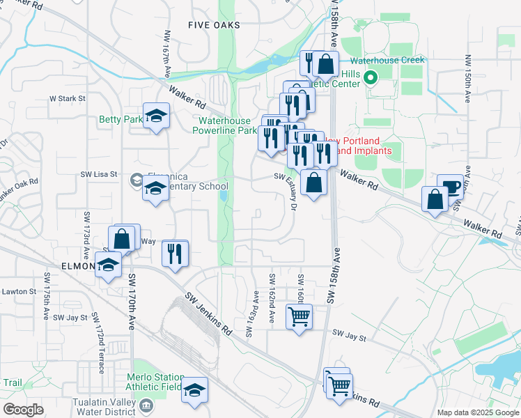 map of restaurants, bars, coffee shops, grocery stores, and more near 16368 Southwest Estuary Drive in Beaverton
